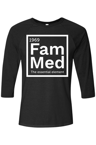 Unisex Three-Quarter Sleeve Baseball Tee - 1696 Fam Med Logo - DTG image thumbnail