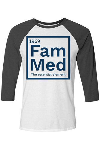 Unisex Three-Quarter Sleeve Baseball Tee - 1696 Fam Med Logo - DTG image thumbnail