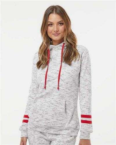 Women’s Mélange Fleece Striped-Sleeve Hooded Sweatshirt - 8674 image thumbnail