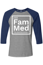 Image of Unisex Three-Quarter Sleeve Baseball Tee - 1696 Fam Med Logo - DTG