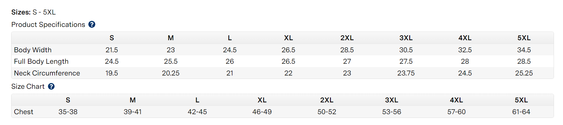 size charts