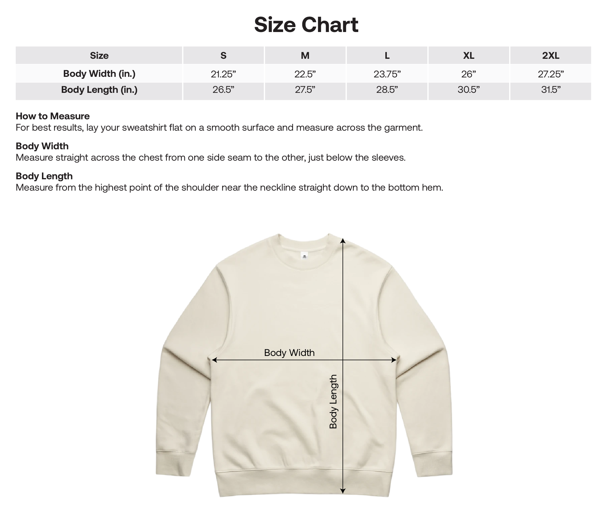 Test Size Chart