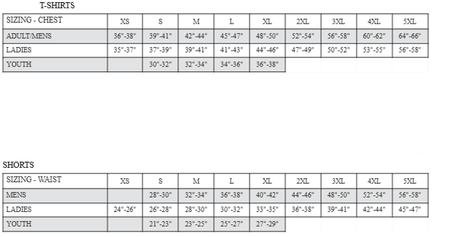 WORKOUT SIZING CHARTS