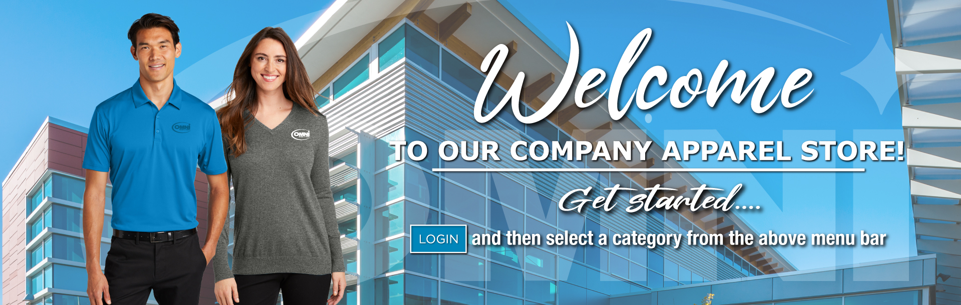 Welcome to our company apparel store! Log in and then select a category from the above menu bar.