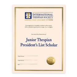Image of Jr Thespian President's List Scholar Certificate