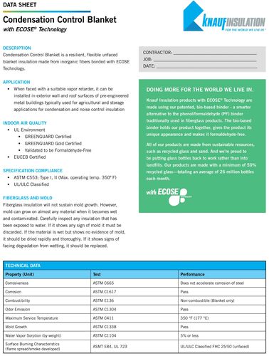 Condensation Control Data Sheet - pack of 25 image thumbnail