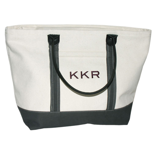 Boat Bag with Leather Handles - Natural w/Black Handles image thumbnail