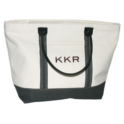 Image of Boat Bag with Leather Handles - Natural w/Black Handles