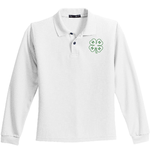 Youth 4-H Classic White Long Sleeve Polo • XS-XL image thumbnail