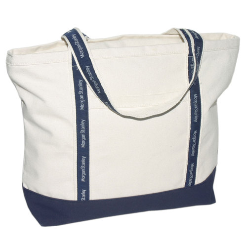 Large Boat Bag - Natural Canvas & Navy Webbing image thumbnail