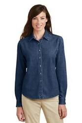 Image of Port & Company - Ladies Long Sleeve Value Denim Shirt. LSP10