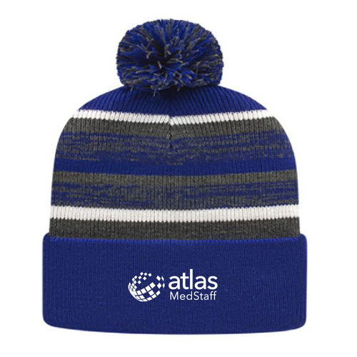 Pom Knit Cap - Royal/Heather Stripe image thumbnail