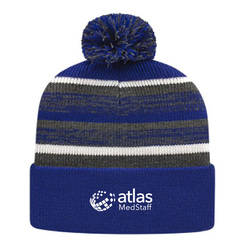 Image of Pom Knit Cap - Royal/Heather Stripe