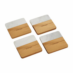 Image of White Marble and Wood Coaster Set (JPM logo)